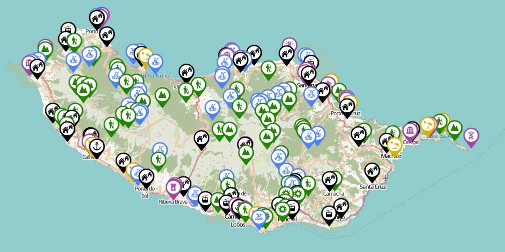 Madeira - mapa turistických zajímavostí